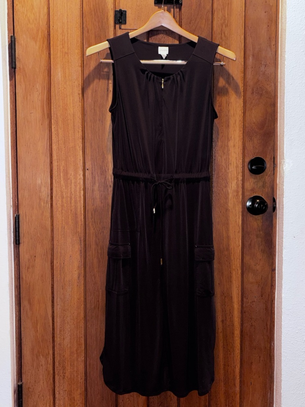 Chico’s Sleeveless Dark Mocha Drawstring Waist Maxi Dress
